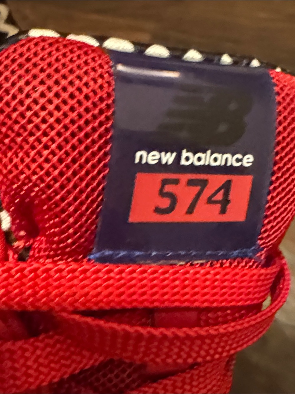 New Balance Red and Black 574 Sneakers with Blue Lining - Picture 6 of 7